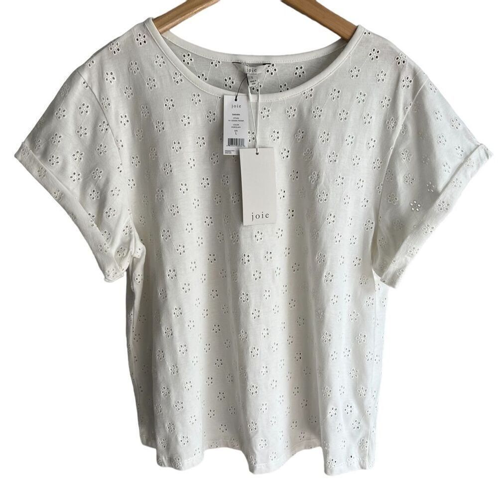 NWT Joie Dakara Eyelet Top size Large White Cap Sleeve Cottagecore Coquette